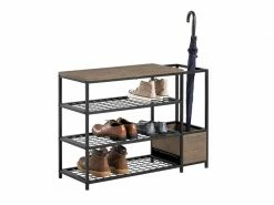 Sobuy Fsr112-n étagère à Chaussures 4 Niveaux, Meuble à Chaussures, Porte-chaussures Avec 3 étagères, 1 Grand Dessus Pour Sacs Et 1 Porte-parapluies, Pour Entrée Et Couloir