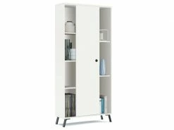 Bibliothèque étagère à 1 Porte Coulissante Coloris Blanc - Hauteur 180 X Longueur 80 X Profondeur 33 Cm