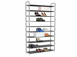Vidaxl Range-chaussures Avec 10 étagères Métal Et Tissu Non Tissé Noir
