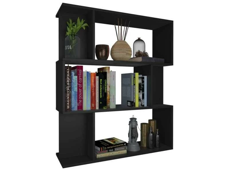 Contemporain étagères Serie Lusaka Bibliothèque/séparateur De Pièce Noir 80x24x96 Cm Aggloméré – Image 2