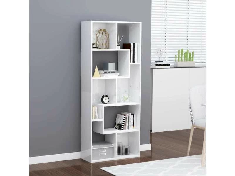 Sublime étagères Reference Vienne Bibliothèque Blanc Brillant 67x24x161 Cm Aggloméré