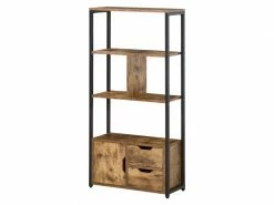 HOMCOM Bibliothèque Style Industriel 3 étagères Placard Porte 2 Tiroirs Panneaux Particules Aspect Vieux Bois Acier Noir