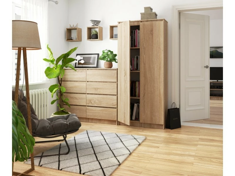 Akord Bibliothèque De Bureau, Armoire R80 Chêne Sonoma 80 Cm 2 Portes Couleur Chêne Sonoma Mat, 8 étagères - 80x35x180 Cm – Image 3