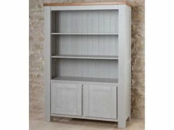 Bibliothèque 2 Portes 2 étagères Bois Massif Argent - Gabriel - L 120 X L 45 X H 170 - Neuf