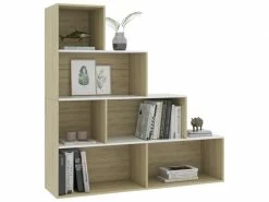 Contemporain étagères Edition Montevideo Bibliothèque/séparateur Pièce Blanc Chêne Sonoma 155x24x160 Cm