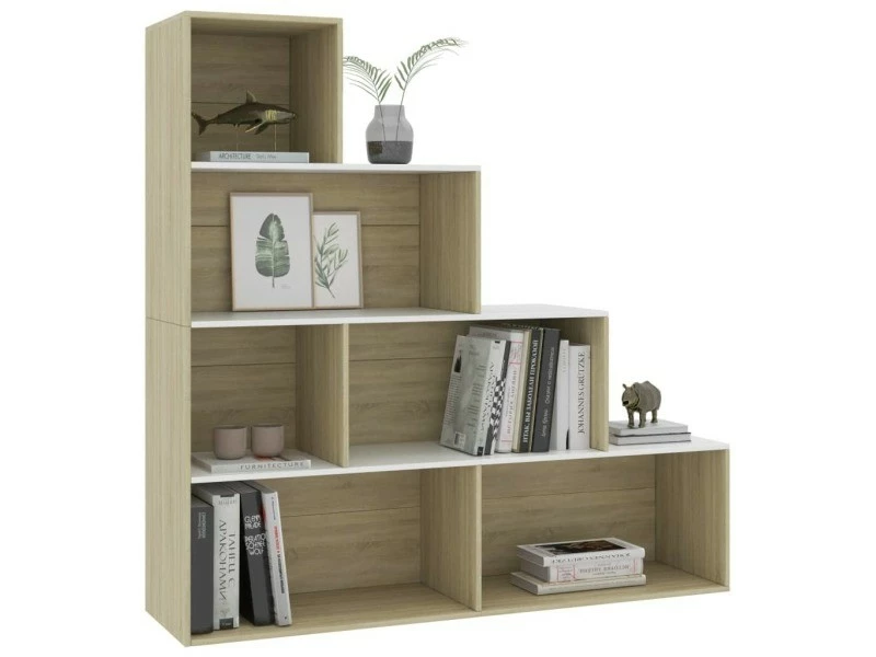 Contemporain étagères Edition Montevideo Bibliothèque/séparateur Pièce Blanc Chêne Sonoma 155x24x160 Cm