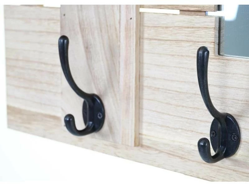 Garderobe Murale Hwc-c89 Avec Miroir, Planche Vestiaire, Vintage, 5 Crochets 90x60cm ~ Brun Naturel – Image 4