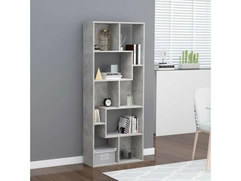 Contemporain étagères Gamme Erevan Bibliothèque Gris Béton 67x24x161 Cm Aggloméré