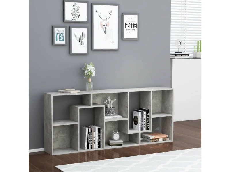 Contemporain étagères Gamme Erevan Bibliothèque Gris Béton 67x24x161 Cm Aggloméré – Image 2