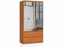 Akord Armoire S90 Aulne 90 Cm 2 Portes 2 Tiroirs Couleur Aulne Mat, 4 étagères - 90x51x180 Cm