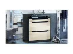 Meuble à Chaussures Noir Mat/crème Haute Brillance/noir Haute Brillance (89 X 104 X 23 Cm)