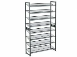 HUCOCO Lemod - Meuble à Chaussures Style Industriel Couloir - 92.5x30.7x163.5 Cm - 8 Tiroirs - Gris