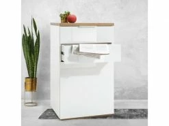 LLB_LIVING_LIFE_BED Commode Blanche Lucide 2 Tiroirs 1 Porte Avec Base En Chêne Naturel