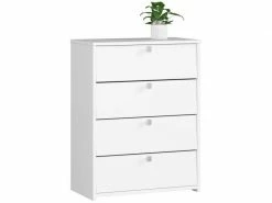 Akord Meuble à Chaussures Blanc 60 Cm Armoire 4 Portes Couleur Blanc Mat, 4 étagères - 60x33x80 Cm