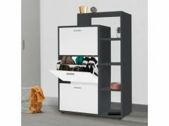 ID_MARKET Meuble à Chaussures Gris 3 Portes Blanches Avec étagère