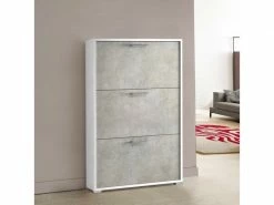 TERRANEO Meuble à Chaussures D'entrée 9 Paires De Chaussures 3 Portes Design Blanc Gris 6003