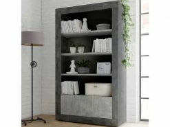 Bibliothèque 4 étagères Béton Ciré Foncé/clair - Lubio N°2 - L 110 X L 42 X H 191 - Neuf