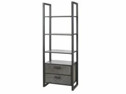 Bibliothèque 2 Tiroirs 3 étagères Chêne Cendré/métal - Duc - L 75 X L 42 X H 200 - Neuf