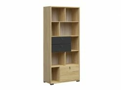 Bibliothèque 1 Porte 2 Tiroirs Dena Bois Et Noir