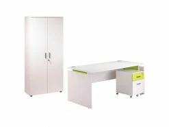 Pack Bureau 160 + Caisson 2 Tiroirs + Armoire Blanc Anis Ineo