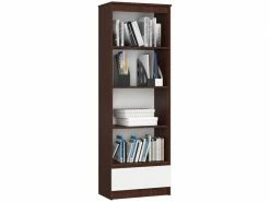 Akord Bibliothèque De Bureau, étagère R60 Wengé 60 Cm 1 Tiroir Couleur Blanc Mat, 4 étagères - 60x35x180 Cm