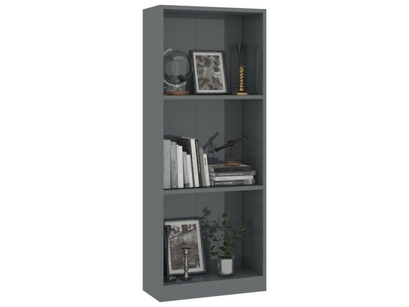 Stylé étagères Categorie Saint-domingue Bibliothèque à 3 Niveaux Gris Brillant 40x24x108 Cm Aggloméré