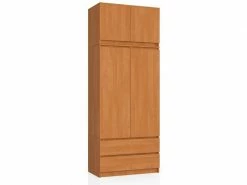 Akord Armoire Avec Surmeuble S90 Aulne 90 Cm 2 Portes 2 Tiroirs Couleur Aulne Mat, 6 étagères - 90x51x234 Cm