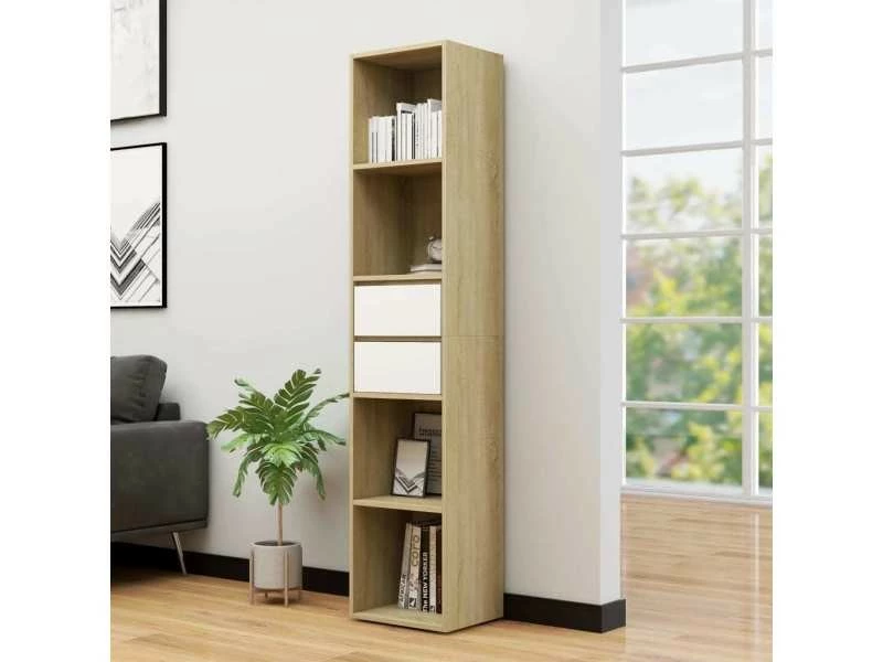 Inedit étagères Ligne Lisbonne Bibliothèque Blanc Et Chêne Sonoma 36x30x171 Cm Aggloméré