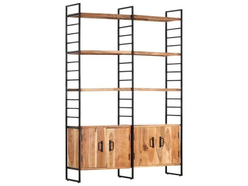 Contemporain étagères Serie Astana Bibliothèque à 4 Niveaux 124x30x180 Cm Bois D'acacia Massif