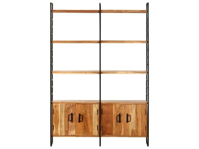 Contemporain étagères Serie Astana Bibliothèque à 4 Niveaux 124x30x180 Cm Bois D'acacia Massif – Image 2