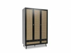 TERRE_DE_NUIT Armoire 3 Portes 2 Tiroirs En Bois Noir Effet Tresses Naturelles - Ar7072