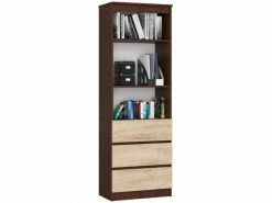 Carlo - Bibliothèque Style Moderne Salon/salle à Manger - 60x180x35 - 3 Tiroirs - Sonoma