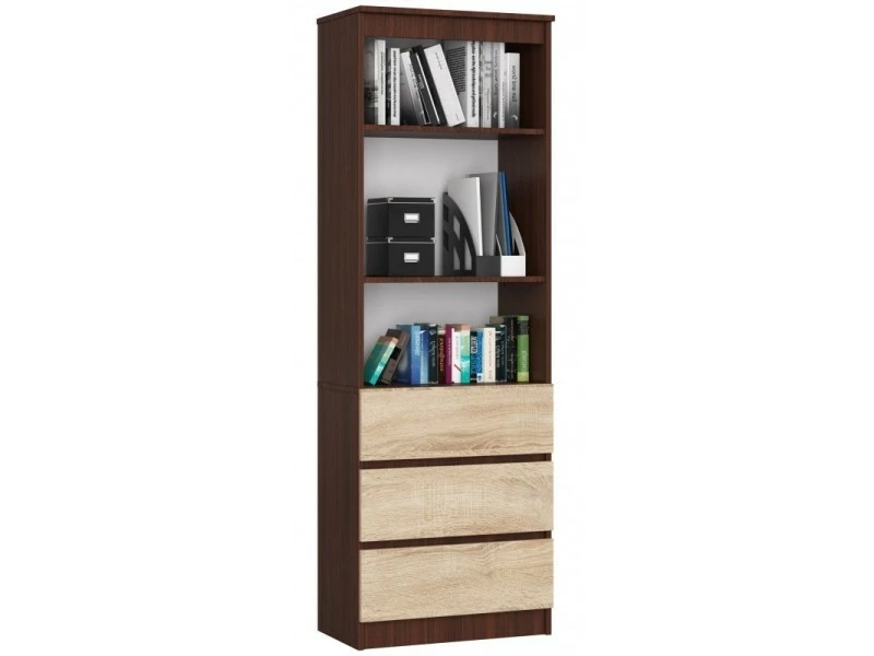 Carlo - Bibliothèque Style Moderne Salon/salle à Manger - 60x180x35 - 3 Tiroirs - Sonoma