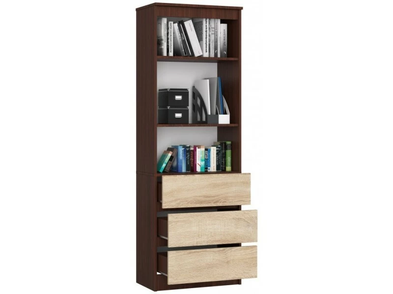 Carlo - Bibliothèque Style Moderne Salon/salle à Manger - 60x180x35 - 3 Tiroirs - Sonoma – Image 2