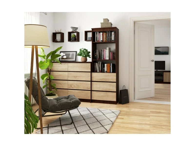 Carlo - Bibliothèque Style Moderne Salon/salle à Manger - 60x180x35 - 3 Tiroirs - Sonoma – Image 3