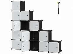 Songmics Meuble De Rangement Modulable, 16 Compartiments, étagère En Plastique, Avec Portes, Pour Vêtements, Chaussures, Jouets, Livres, Assemblage Facile, Noir Lpc44hs