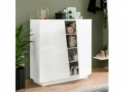 AHD_AMAZING_HOME_DESIGN Meuble Chaussure Design Moderne 2 Portes 16 Paires De Chaussures Blanc Brillant Vega Carry