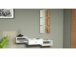 Homemania Vestiaire - Meuble D’entree Dorado Avec Miroir, Tiroir, étagères - Blanc En Bois, 100 X 30 X 19 Cm