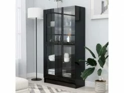 Splendide étagères Edition Bissau Armoire à Vitrine Noir Brillant 82,5x30,5x150 Cm Aggloméré