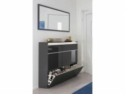 Range-chaussures Moderne, Made In Italy, Avec 2 Portes Et 1 Porte Abattante, Range-chaussures D'entrée, 120x27h108 Cm, Couleur Anthracite Brillant