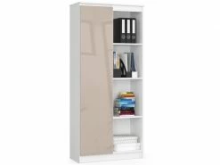 Akord Bibliothèque De Bureau, étagère R80 Blanche 80 Cm 1 Porte Couleur Cappuccino Brillant , 8 étagères - 80x35x180 Cm