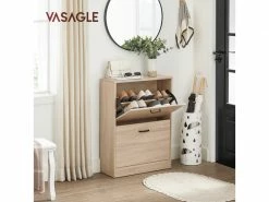 Vasagle Meuble à Chaussures à 2 Compartiments, Meuble D’entrée, Séparateur Réglable, 12 Paires De Chaussures Femme Ou 8 Chaussures Homme, 60 X 24 X 83,5 Cm, Style Moderne, Couleur Boisée Lbc602hv1