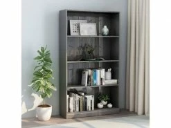 Vidaxl Bibliothèque à 4 Niveaux Gris Brillant 80x24x142 Cm Aggloméré