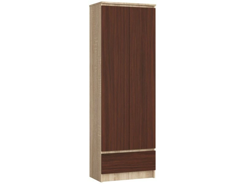 Akord Bibliothèque De Bureau, Armoire R60 Chêne Sonoma 60 Cm 2 Portes 1 Tiroir Couleur Wengé Mat, 4 étagères - 60x35x180 Cm