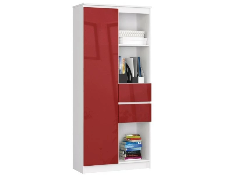 Brita - Bibliothèque Bureau Style Moderne Salon - 80x180x35 - 2 Tiroirs+1 Porte - Rouge