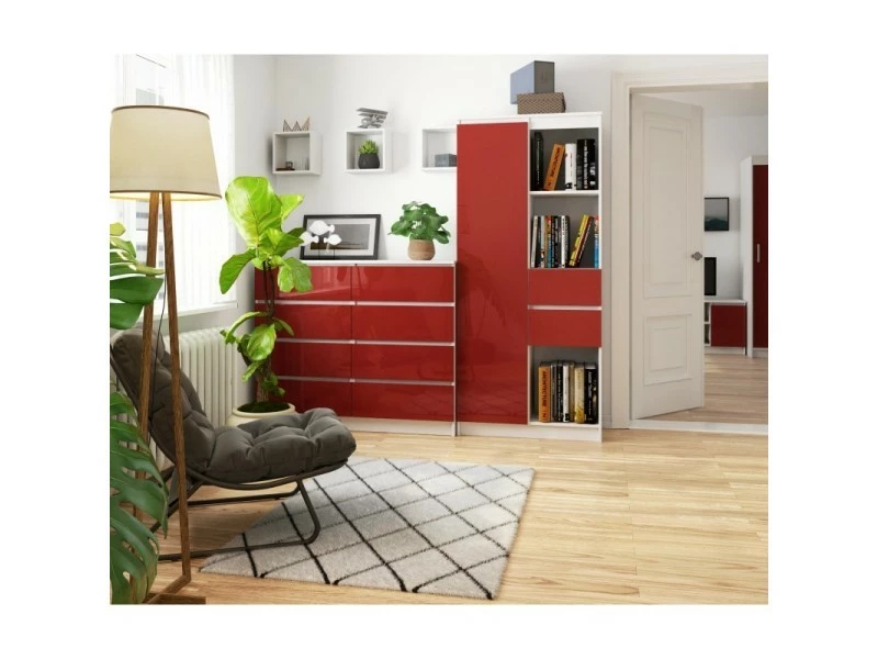 Brita - Bibliothèque Bureau Style Moderne Salon - 80x180x35 - 2 Tiroirs+1 Porte - Rouge – Image 3