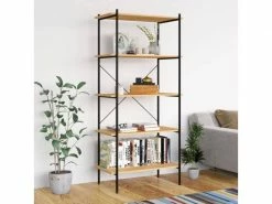 Vidaxl étagère à 5 Niveaux Noir Et Chêne 80x40x163 Cm