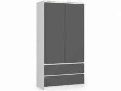 Akord Armoire S90 Blanche 90 Cm 2 Portes 2 Tiroirs Couleur Gris Graphite Mat, 4 étagères - 90x51x180 Cm