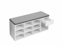 Vasagle Banc à Chaussures, Banc De Rangement, Avec Tiroir Et Compartiments Ouverts, étagère à Chaussures, Siège Rembourré, Pour Couloir, Entrée, Chambre à Coucher, 104 X 30 X 48 Cm, Blanc Lhs24wt