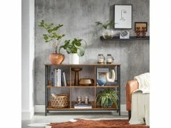 Vasagle Bibliothèque 6 Compartiments, Meuble De Rangement Ouvert, étagère Livres Horizontale, Pour Bureau, Salon, Chambre, 120 X 33 X 80 Cm, Style Industriel, Marron Rustique Et Noir Lls104b01